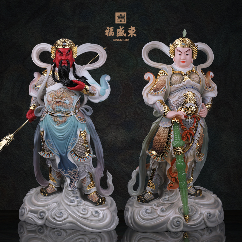 伽蓝韦陀汉白玉关公伽蓝韦天将军韦陀护法居家客厅桌面摆件工艺品