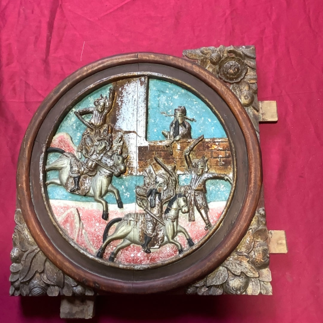 手工老木雕花板刀马类主题