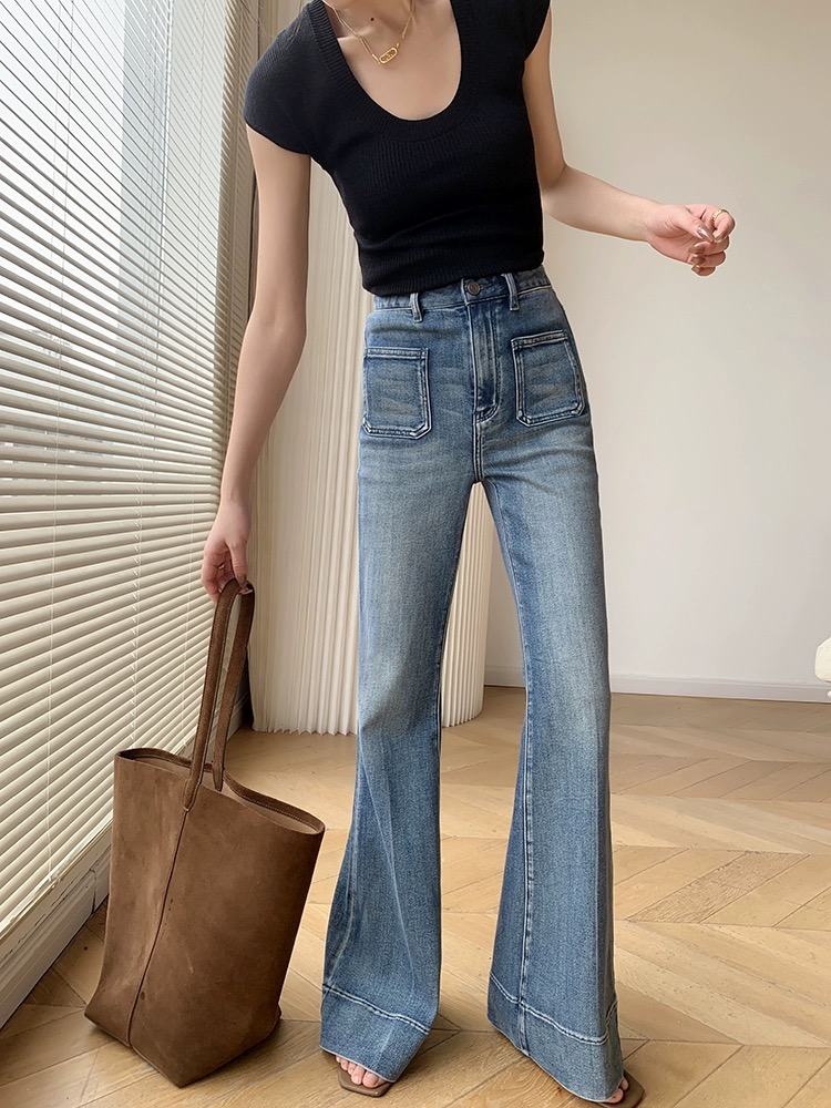 2023秋装新款欧货时尚显瘦牛仔喇叭（面料柔软)
