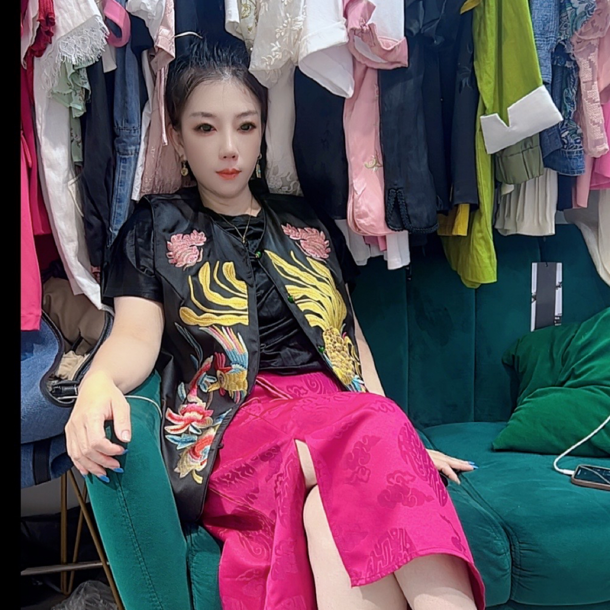 2024早春新款新中式国风重工刺绣缎面无袖坎肩马甲