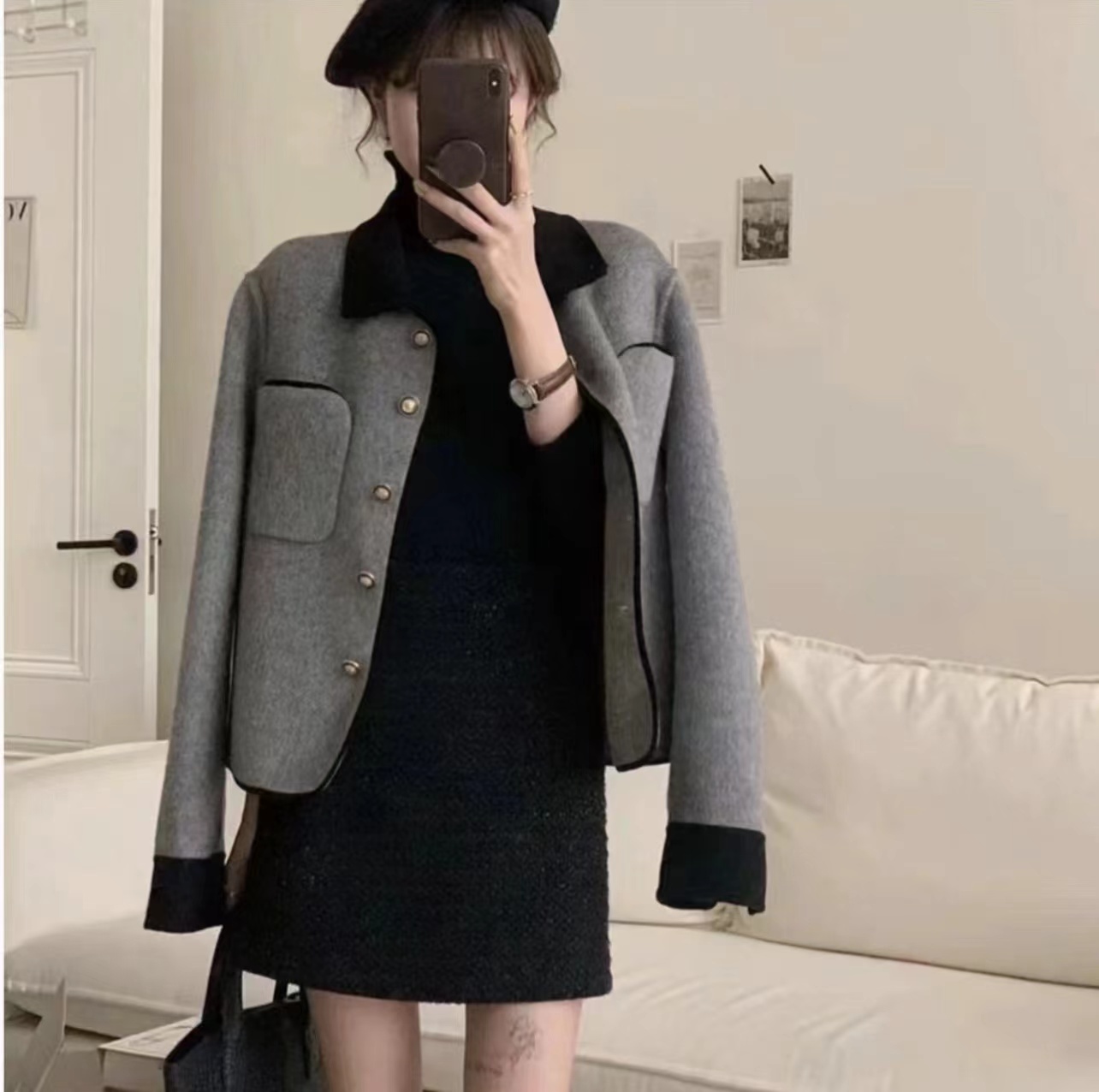 【工厂反季】22116春秋气质洋气时尚百搭韩版小个子短款羊毛外套