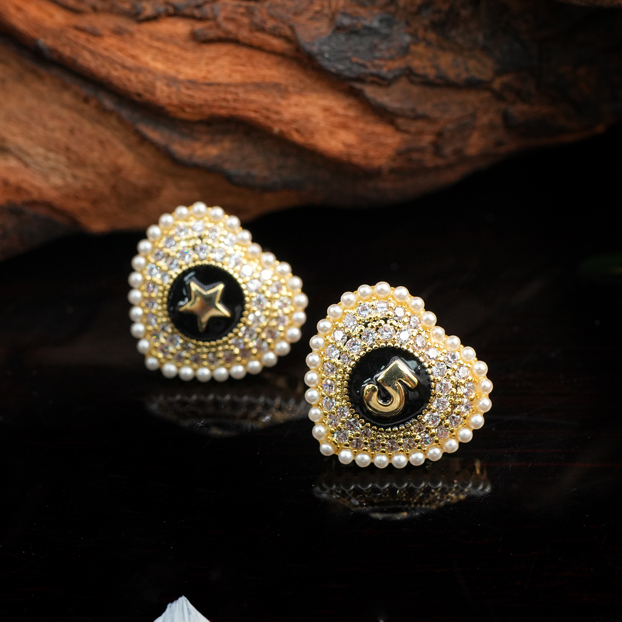 铜合金耳饰 LeLe 耳钉 轻奢小香风满钻密镶爱心五角星高级感 446