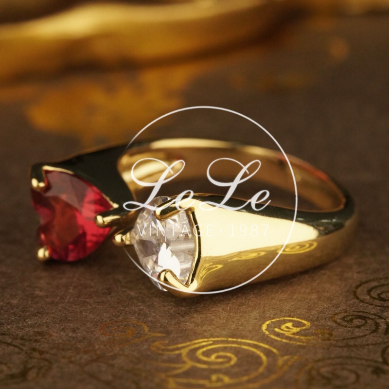 铜合金戒指 《双心》戒指 Vintage莱茵鎏金马蹄戒新年限定5046