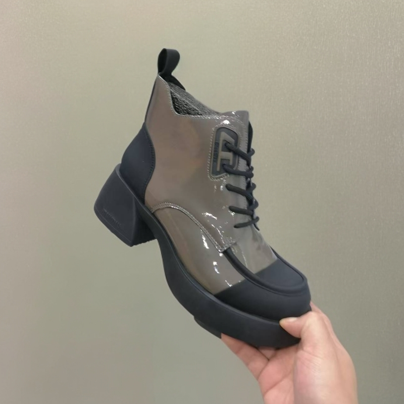 1509-C1-单里新款高帮靴子女粗跟小短靴欧货时尚马丁靴英伦风