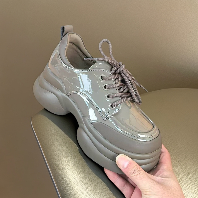 1422-B6-百搭高跟圆头浅口小皮鞋粗跟单鞋女