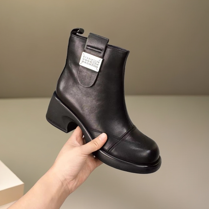 222-B5-加绒新款高帮靴子女粗跟小短靴欧货时尚马丁靴英伦风