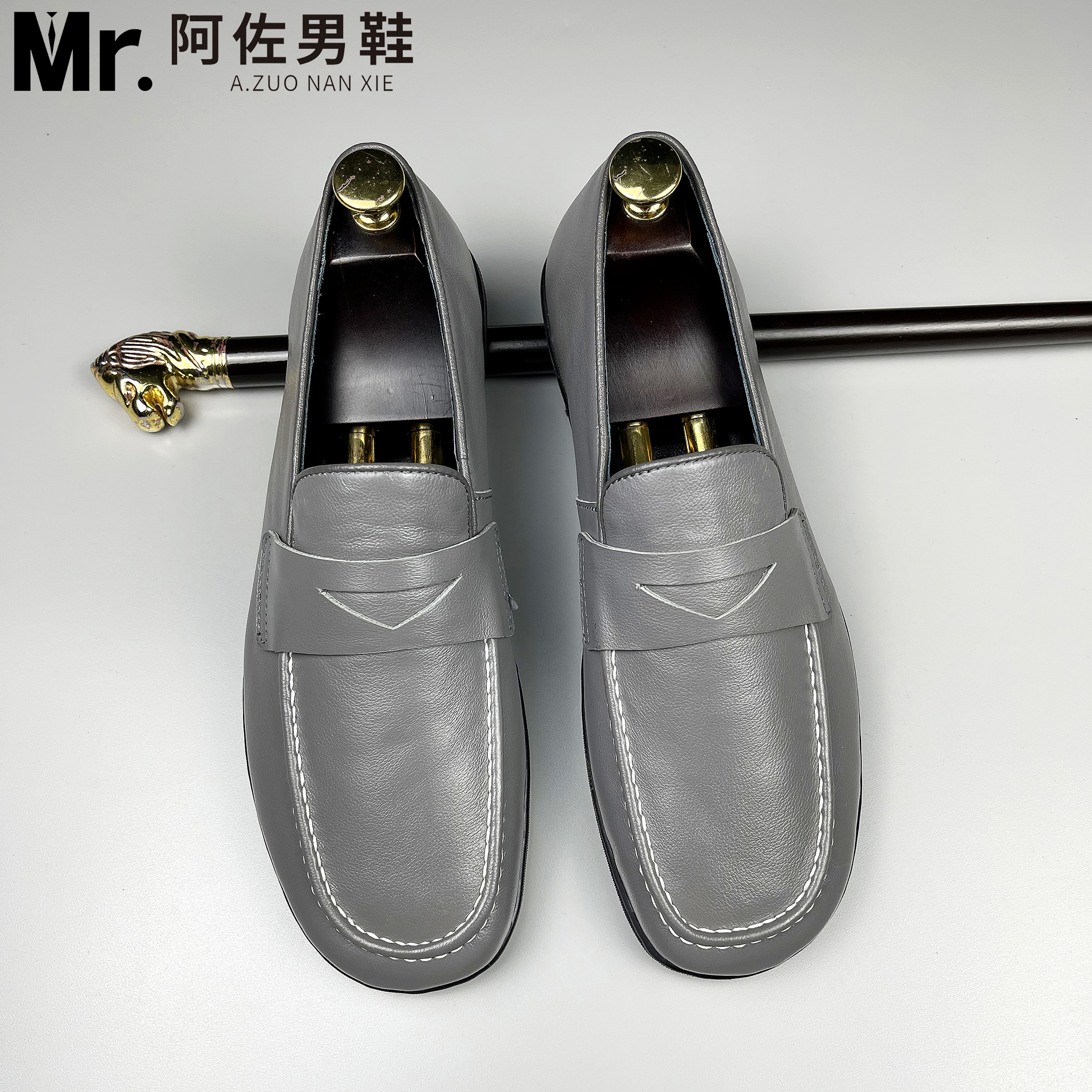 真皮高端豆豆鞋男士商务皮鞋男士高档软底一脚蹬乐福鞋皮鞋男夏季