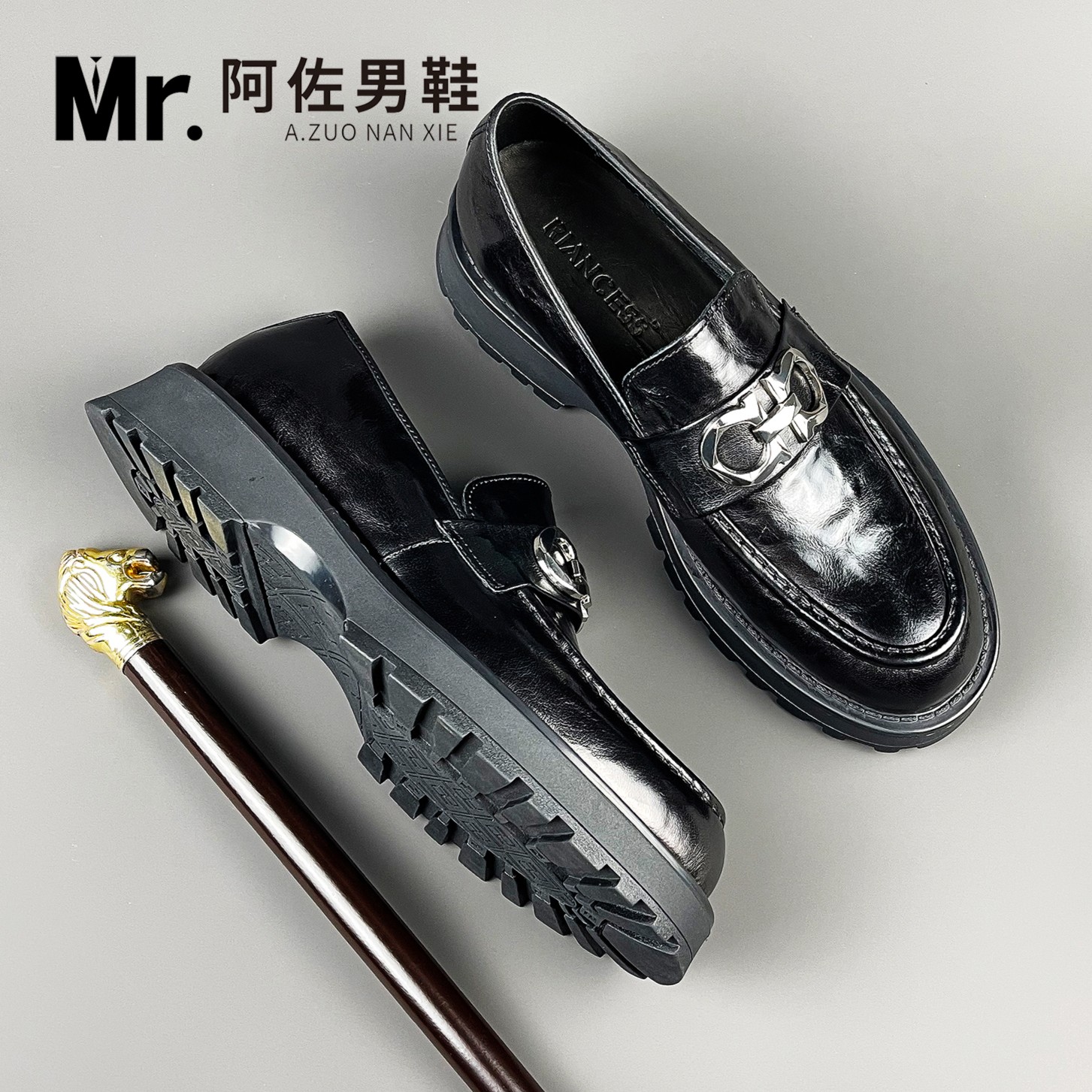 162-278高档厚底男士休闲皮鞋真皮英伦百搭乐福鞋男正宗牛皮皮鞋