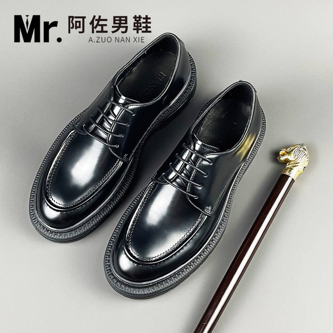 388-690秋冬新款高端商务男士休闲皮鞋真皮英伦潮流百搭德比鞋