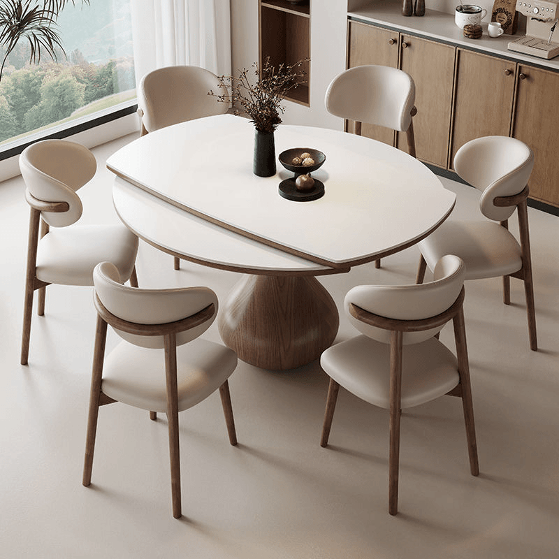 伸缩岩板实木餐桌椅组合家用小户型可变圆桌大气高档方圆两用餐桌