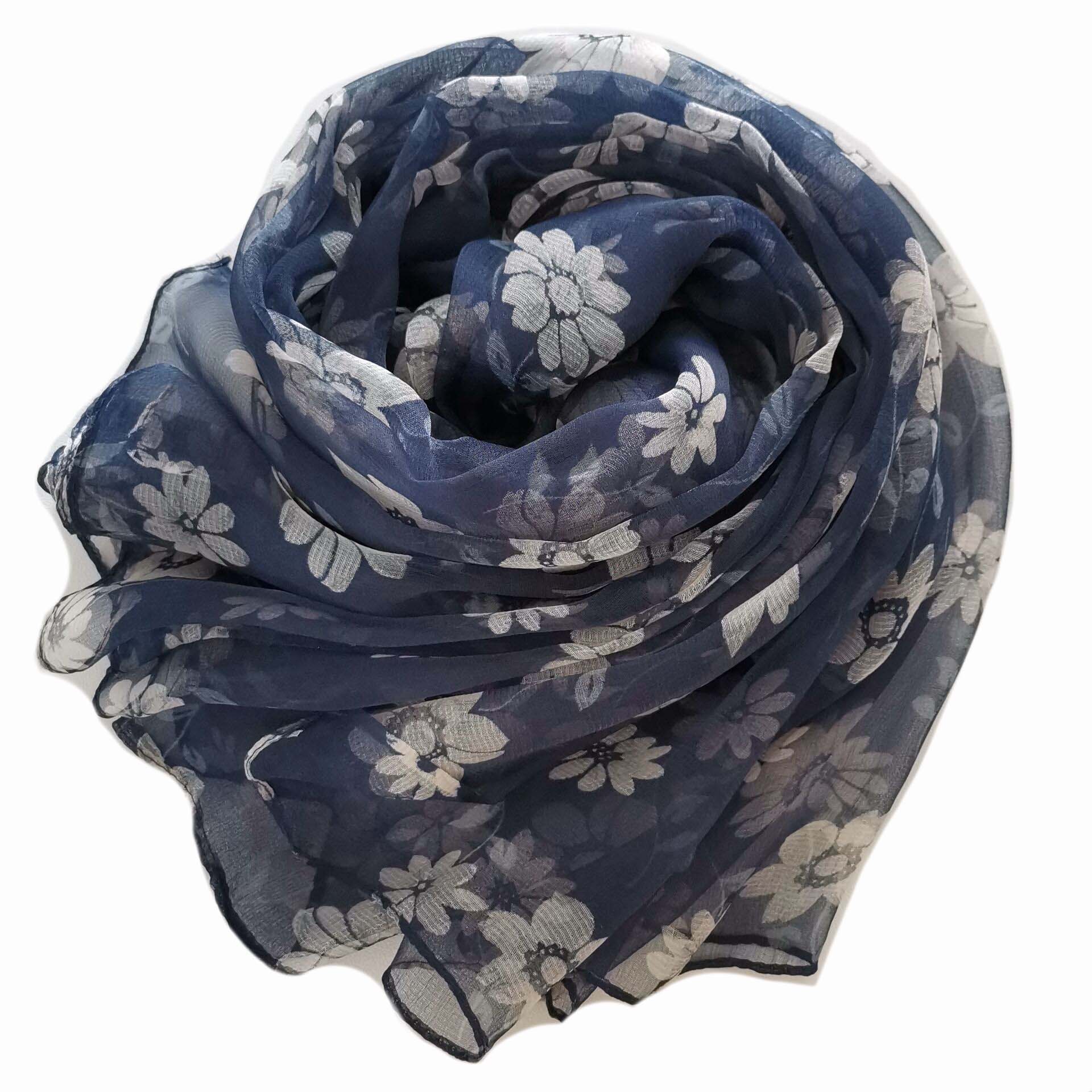 【小菊花】杭州丝绸桑蚕丝丝巾薄款女士长款花色围巾可当头巾