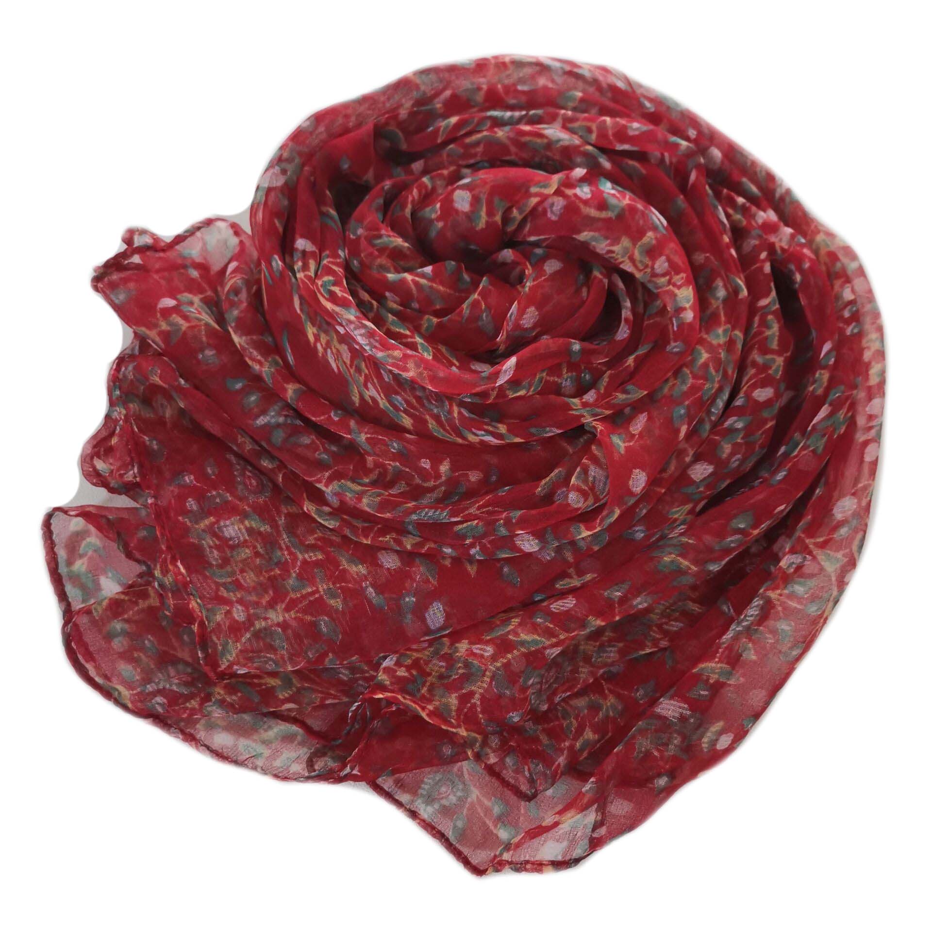 【枣红牵牛花】春夏百搭桑蚕丝丝巾百搭优雅女士薄款护脖子花色围巾