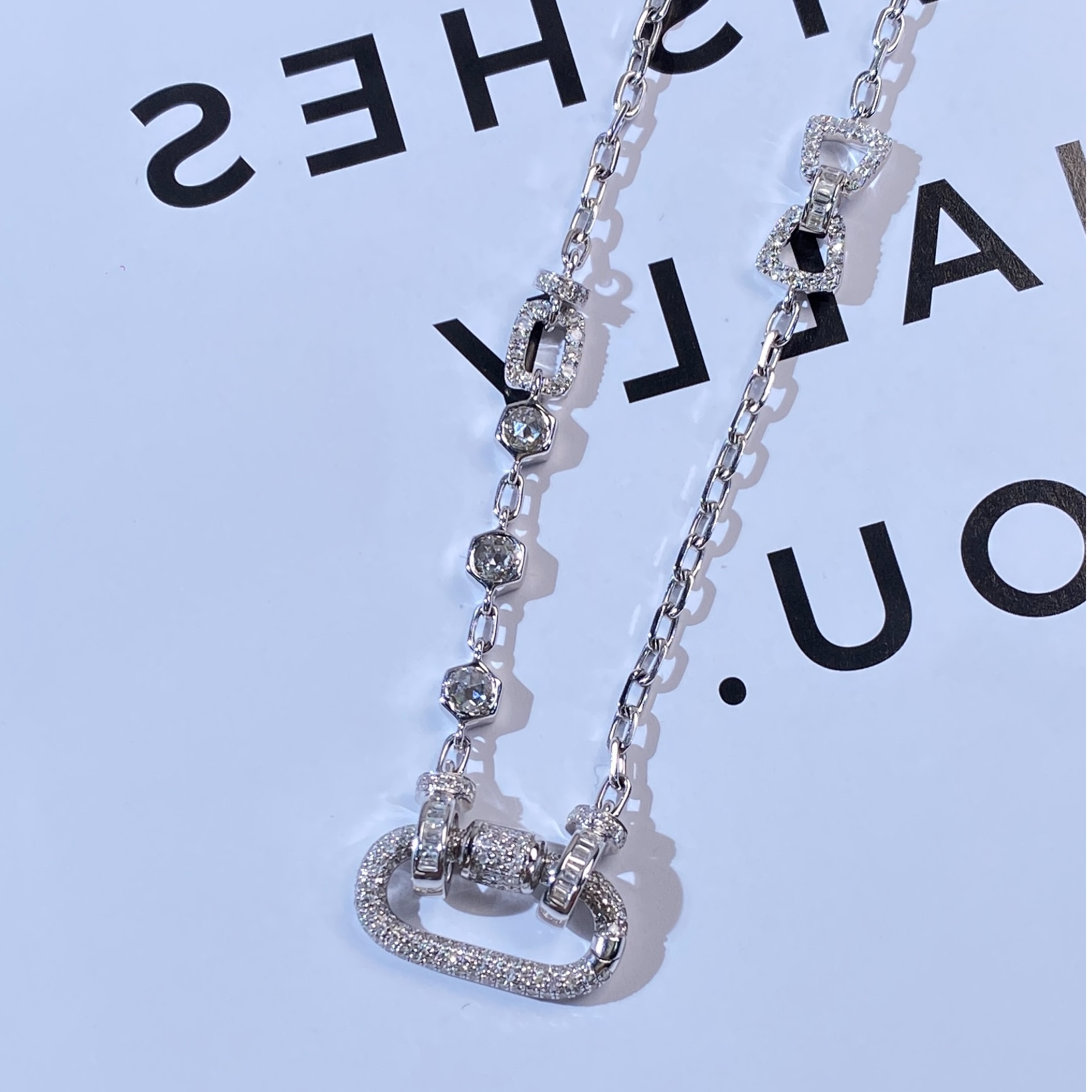 [秋玥家]链回形针链意大利18k金项链 满钻项链轻奢时尚X