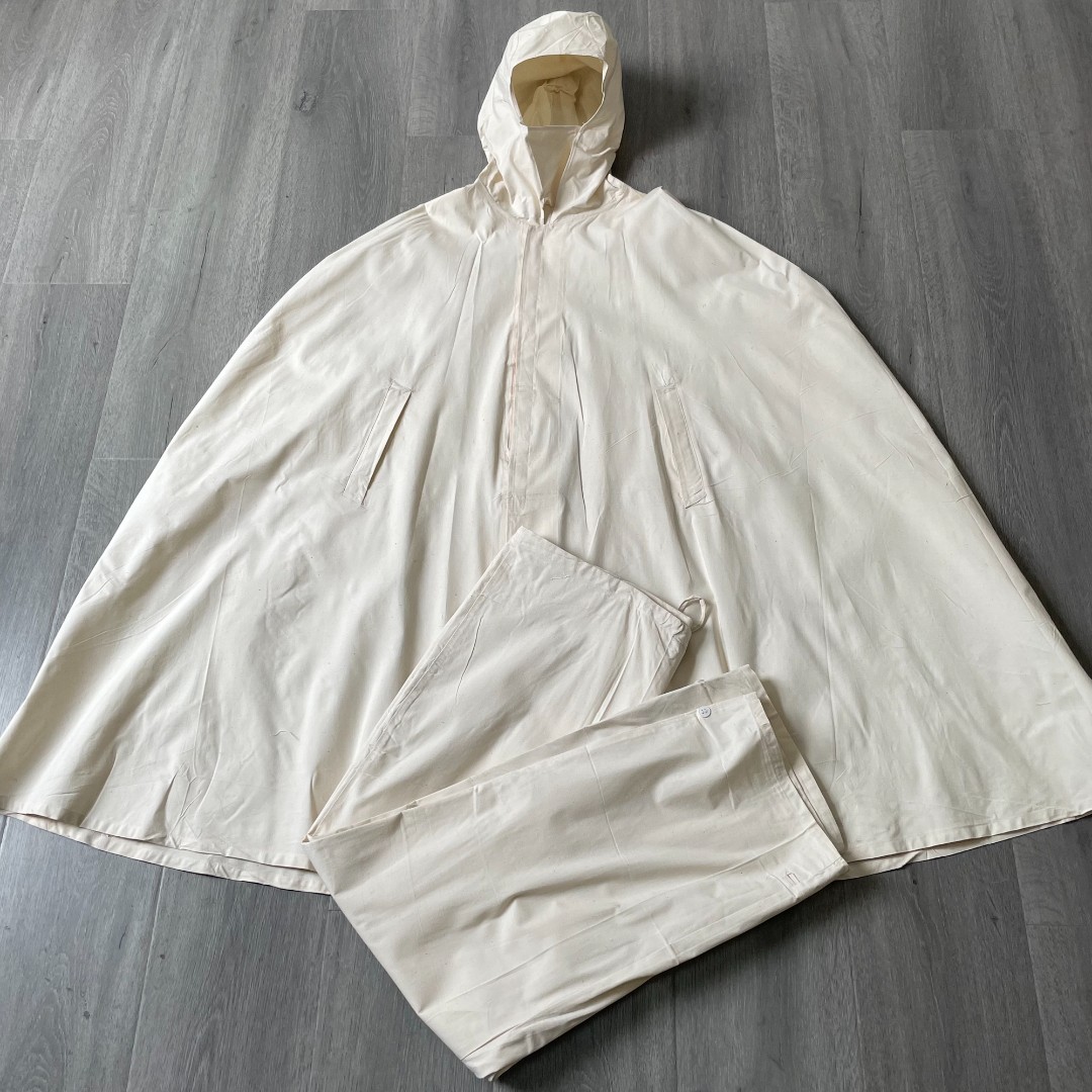 雪地服白色大斗篷带帽+裤子厚实帆布高原防风服结实耐造外罩无袖