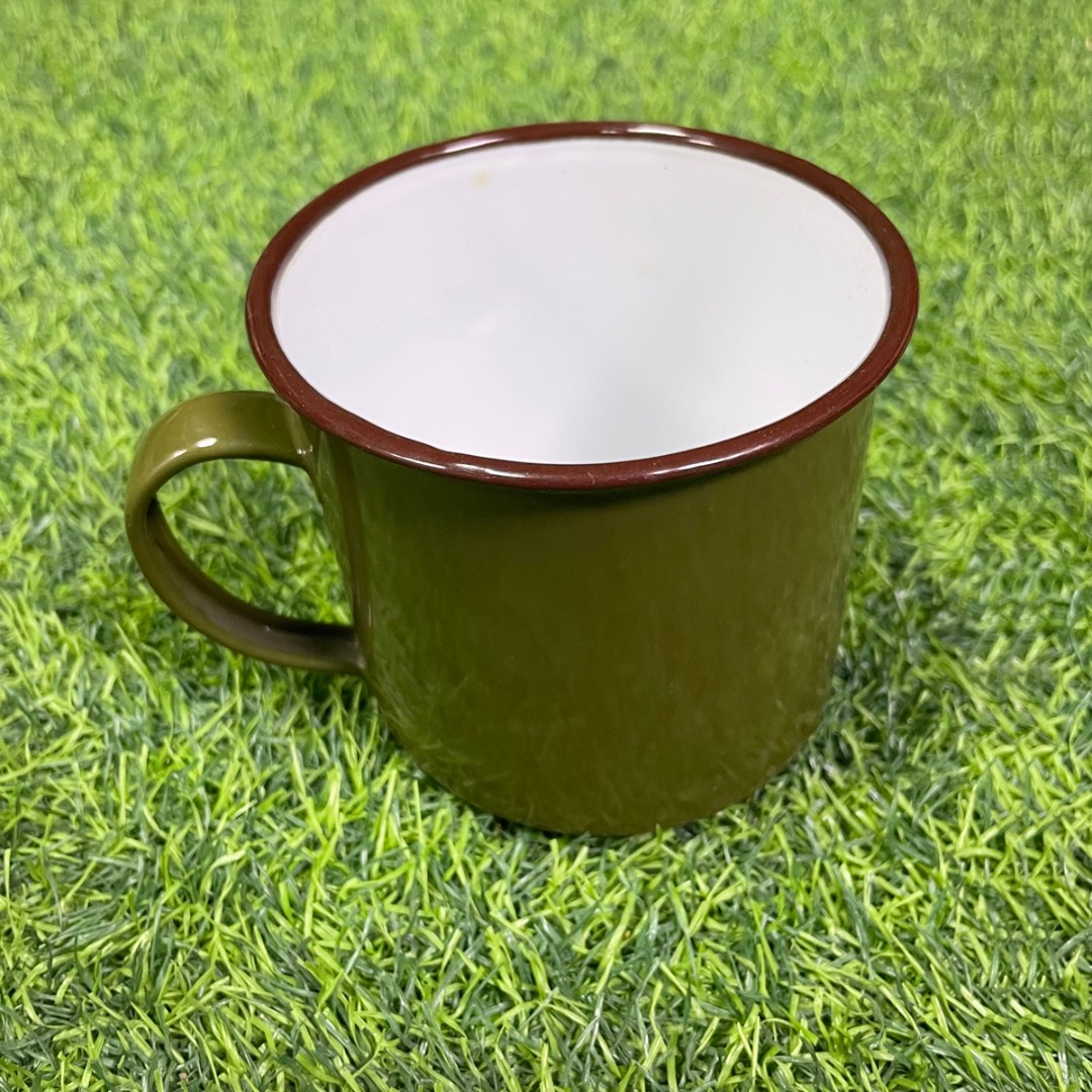 草绿色搪瓷口杯水杯复古怀旧收藏家用泡茶杯手柄无盖
