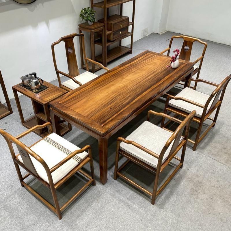 胡桃木办公室泡茶简约茶桌茶台马蹄桌两用长桌子家用餐桌