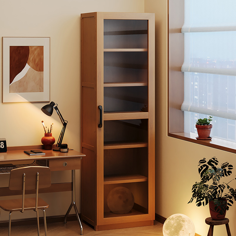 书架置物架落地书柜储物柜一体靠墙收纳家用多层带门防尘展示柜子