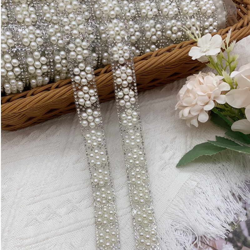 新款水钻珍珠胶条烫钻花边辅料婚纱礼服草帽配饰手工diy发夹材料