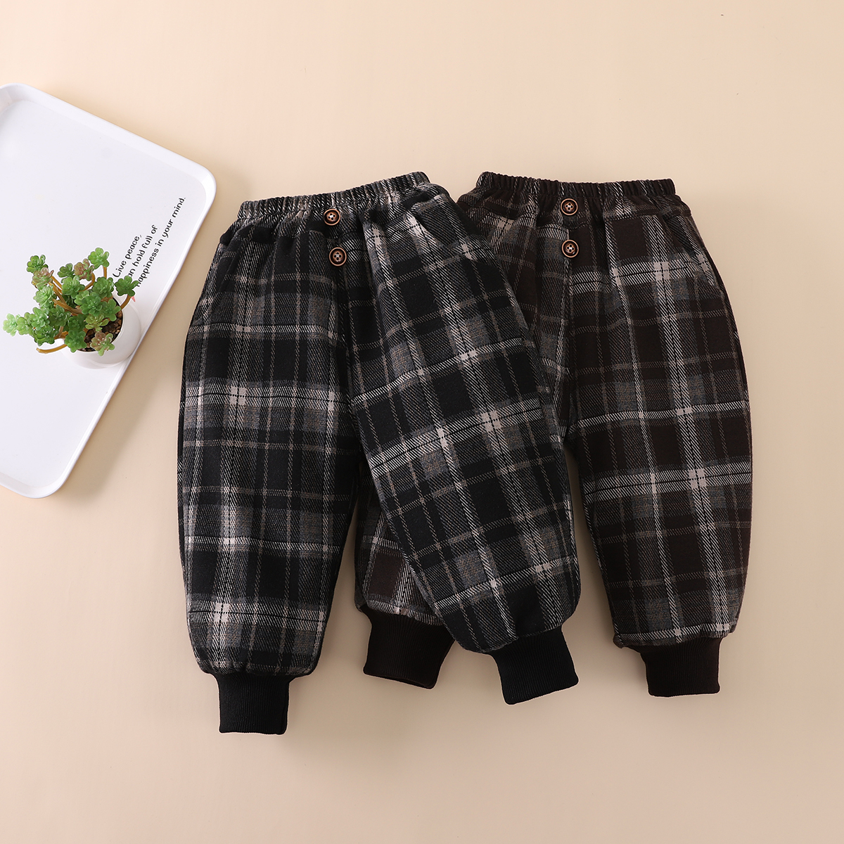 【加绒加厚】2024冬季加绒加厚格子裤2024宝宝秋冬新款洋气时尚