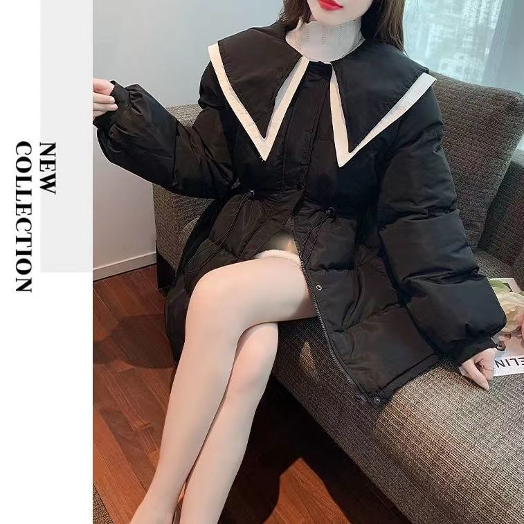 冬季加厚爆款韩系小个子海军领羽绒服女中长款收腰娃娃领冬季款