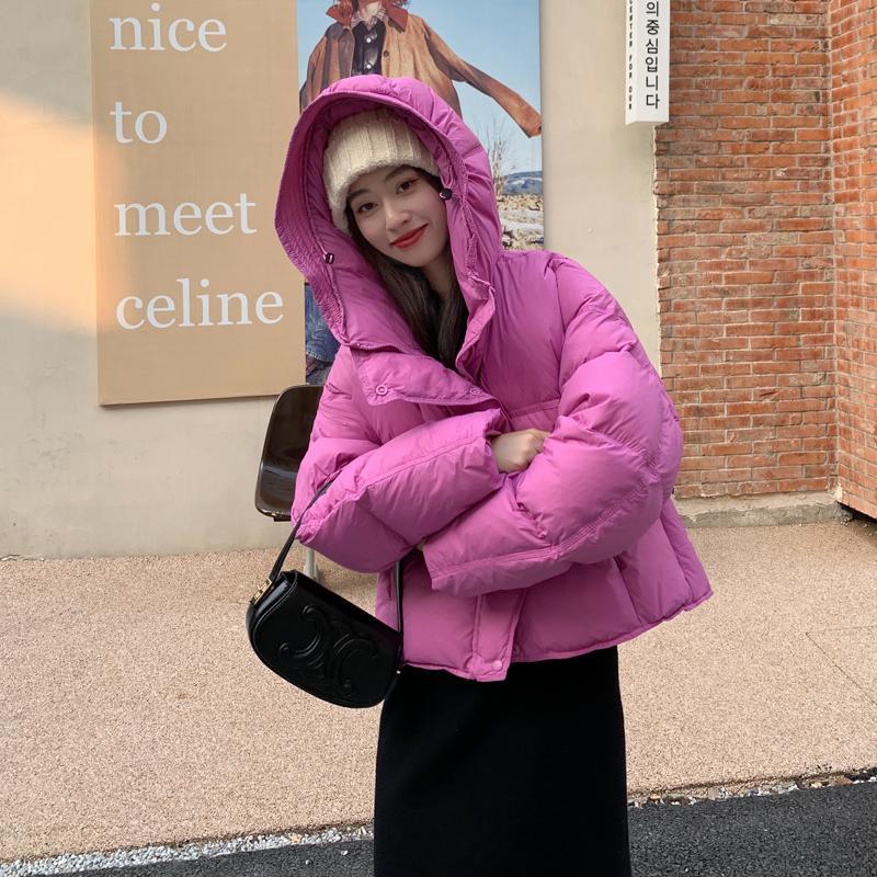 羽绒服韩系轻薄花苞连帽羽绒服女冬新款小个子短款宽松款