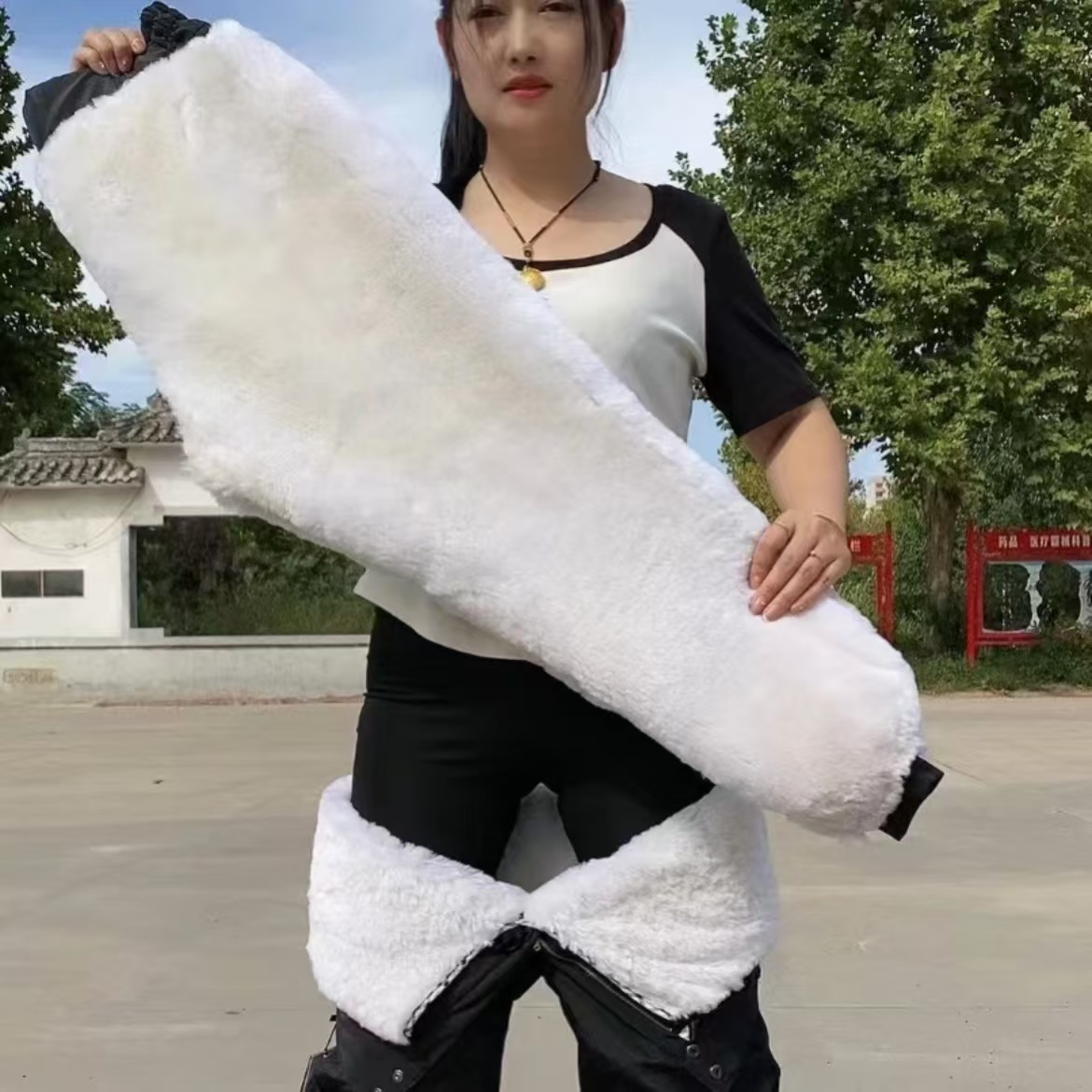 冬季加绒加厚内胆羊皮羊毛一体裤活里活面可拆卸抗寒保暖男女同款