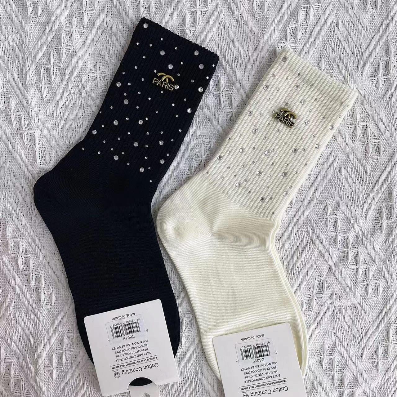 满天星钻钻 韩版重工纯色烫钻香风饰品外穿中筒潮袜 CW-29