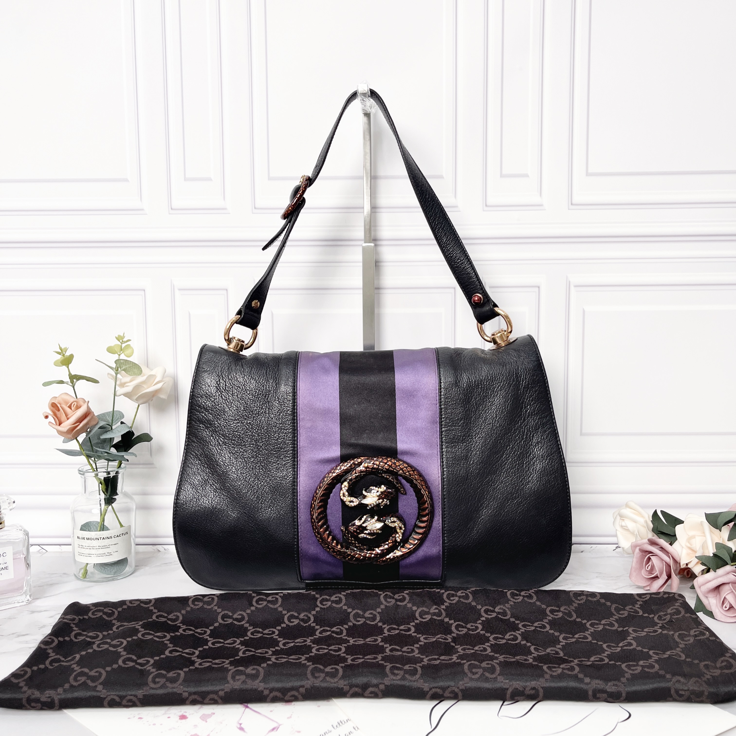 95新 GUCCI/古驰 黑色中古款腋下单肩包129448