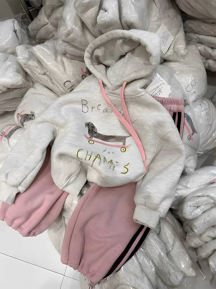 可爱女童连帽卫衣运动套加绒装