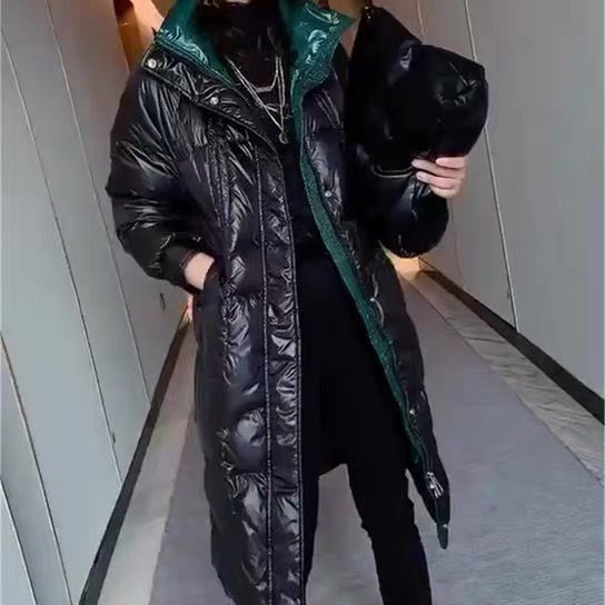 反季女中长款羽绒服显瘦纯色保暖冬季外套宽松加厚中年