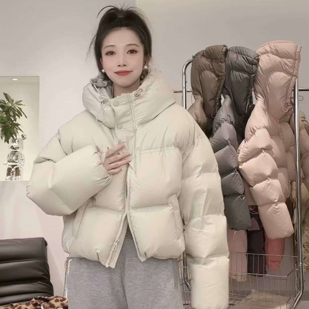 肯豆风短款羽绒服女2023冬新款韩版小个子加厚宽松连帽面包服短外