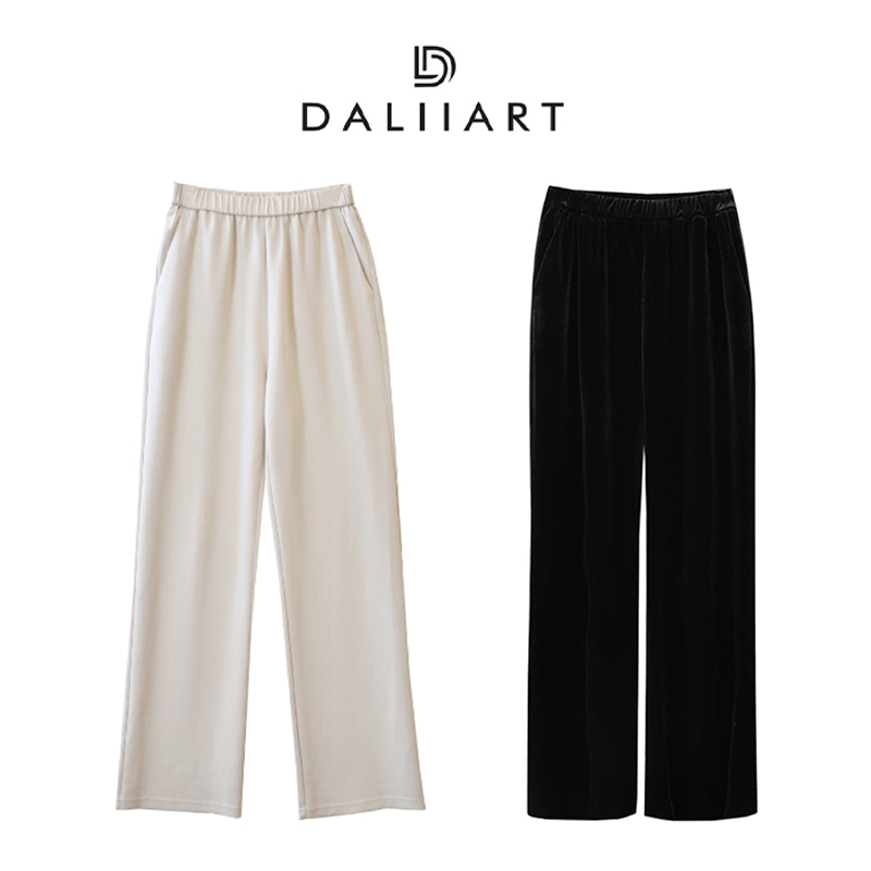 大丽高定空气神裤桑蚕丝夏季休闲松紧腰修腿裤DLKZ0471