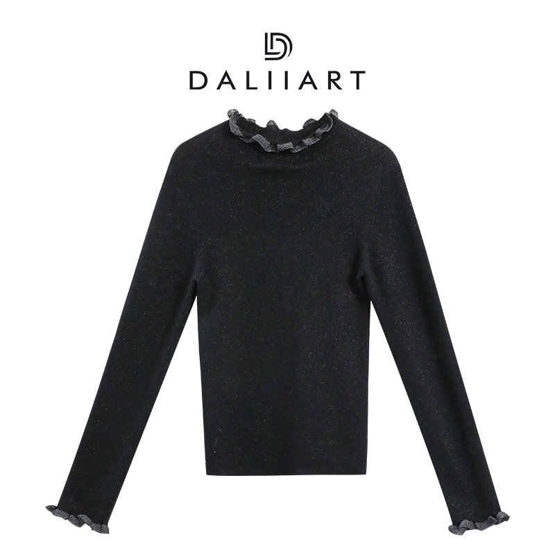 大丽高定 柔美可人 舒适百搭坑条花边领纯色羊毛套头春秋DLTX0883