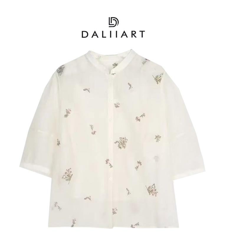 大丽高定 雾里看花 棉桑蚕丝绣花小立领茧型廓形吊带衬衫DLTX1134