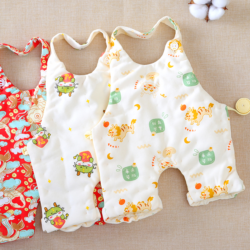 纯棉花宝宝连腿肚兜兜新生婴儿加厚夹棉小孩睡觉护肚子春秋冬季