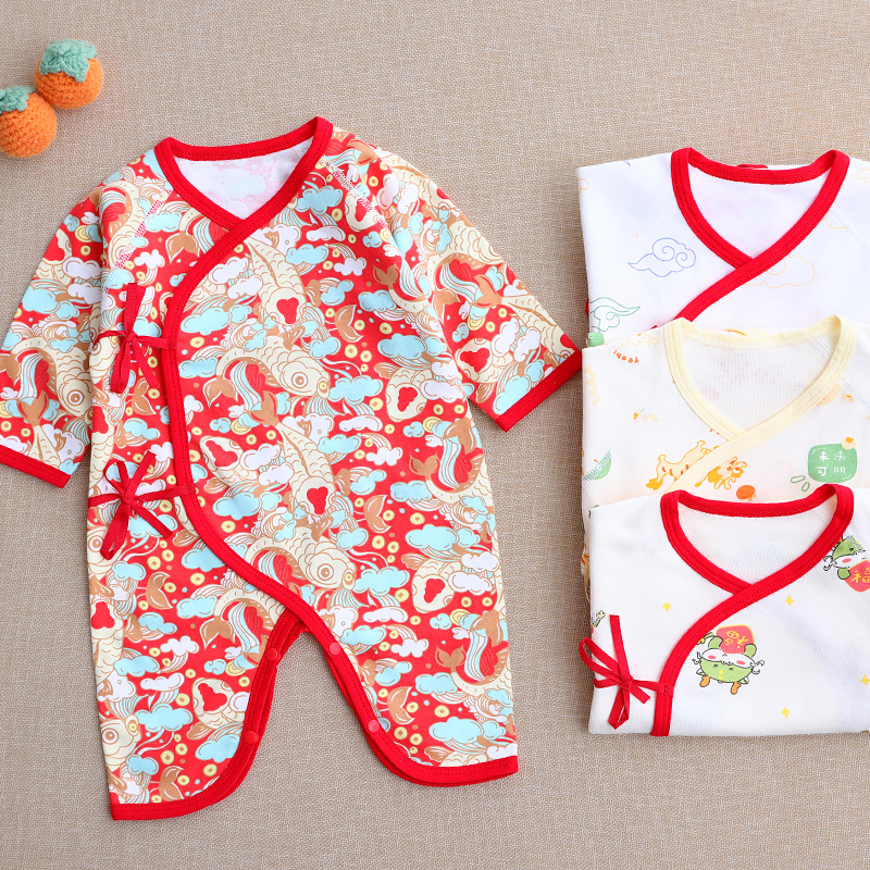 婴儿A类连体衣夏季纯棉新生儿家居睡衣服宝宝哈衣薄款爬服空调服