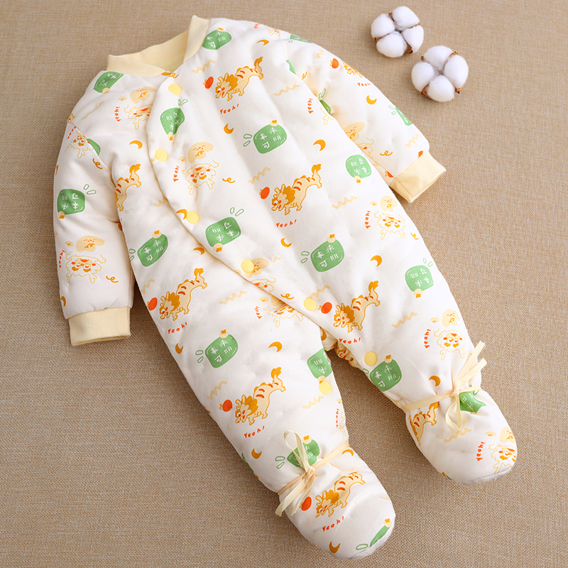 纯棉手工棉花棉衣婴儿连脚哈衣冬季男女宝宝连身爬服新生儿包脚