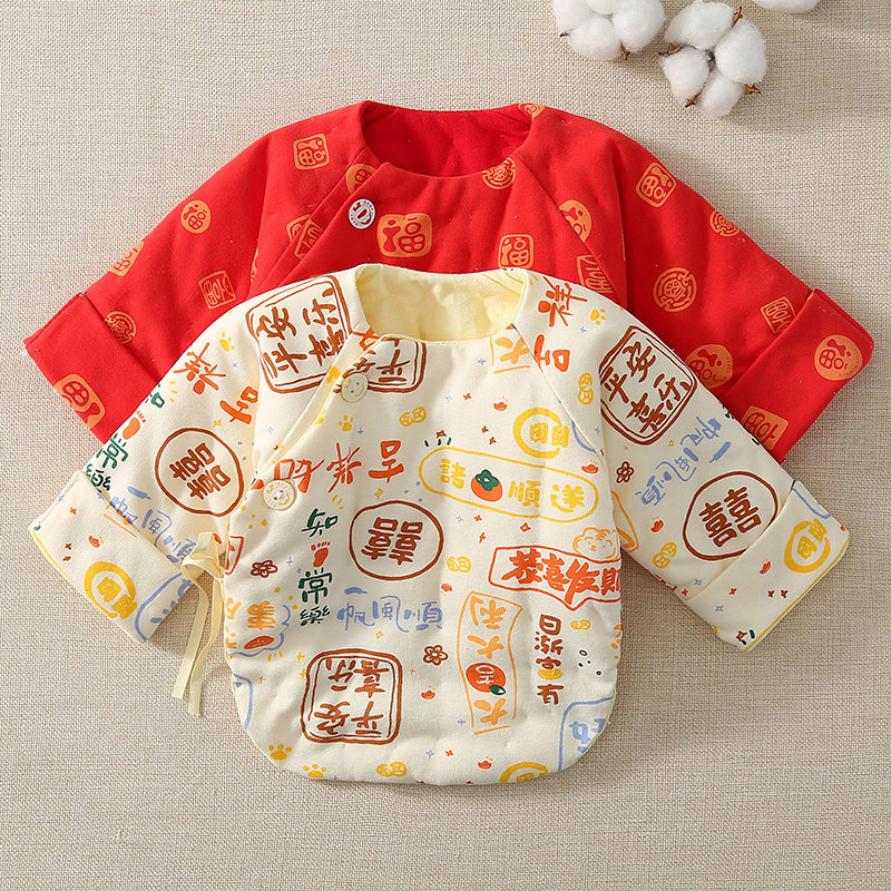 纯棉花手工半背衣棉袄婴儿夹棉新生儿男女宝宝保暖春秋出生和尚服