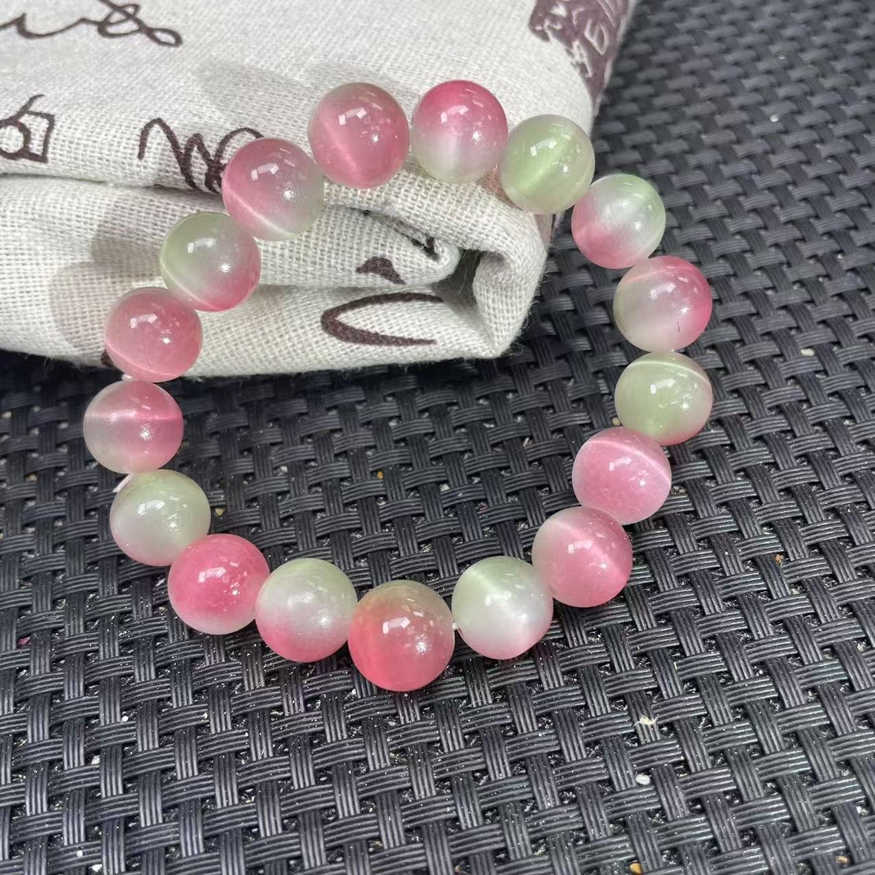 【大喜儿】西瓜色系猫眼12m手链手串1WQ628