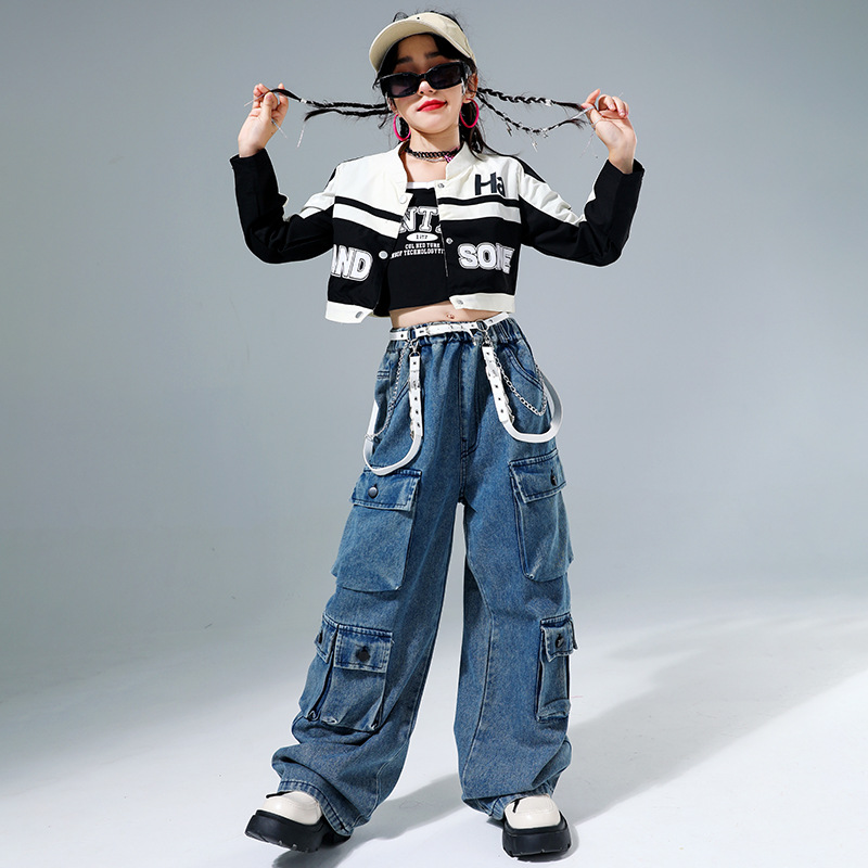 潮牌儿童装爵士舞演出服女童街舞潮装hiphop嘻哈套装炸街走秀服装