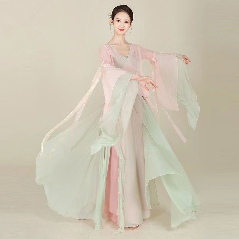 新款古典舞舞蹈服女飘逸超仙粉色纱衣练功服身韵中国风演出服套装