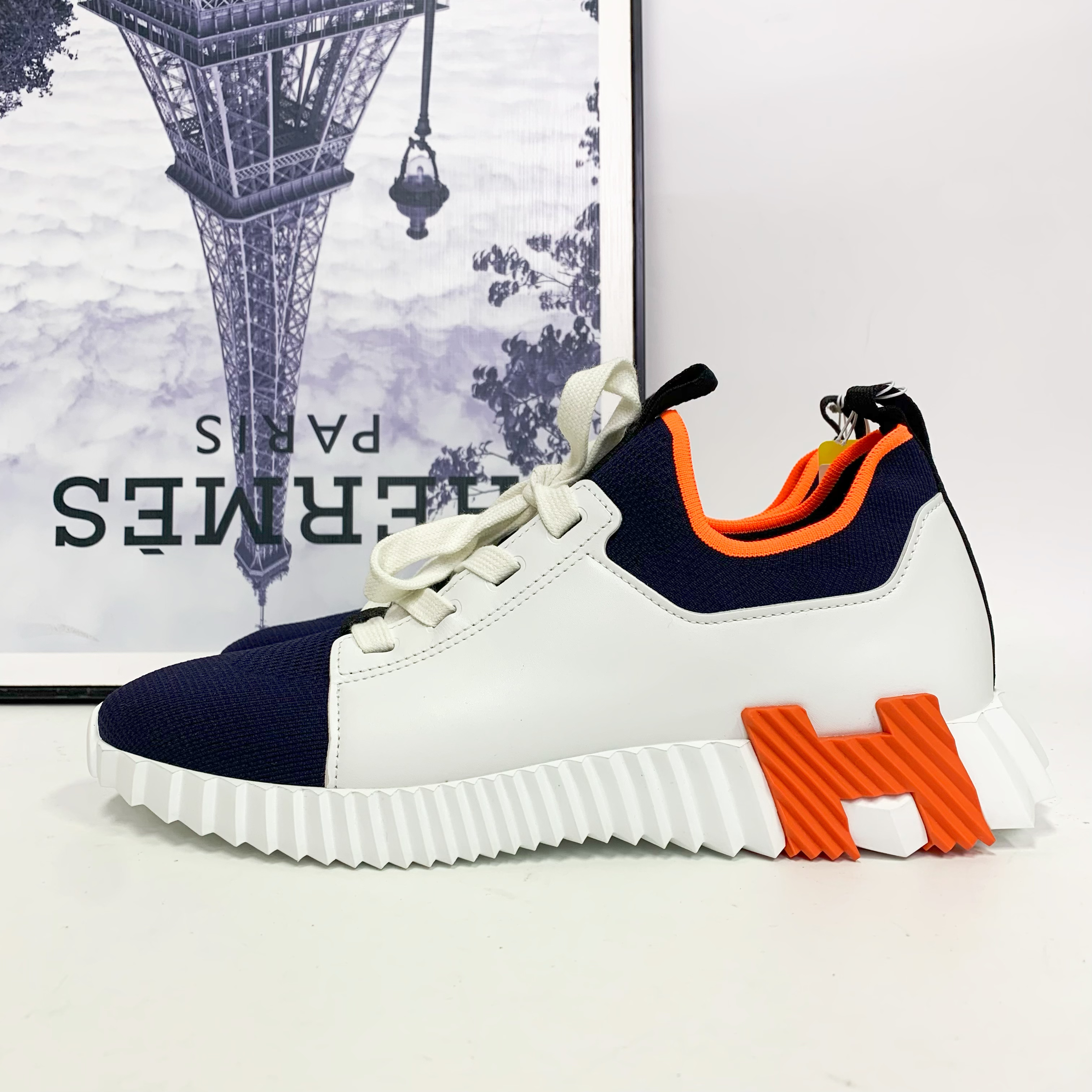 全新未使用 Hermes/爱马仕 爱马仕Depart蓝白运动鞋