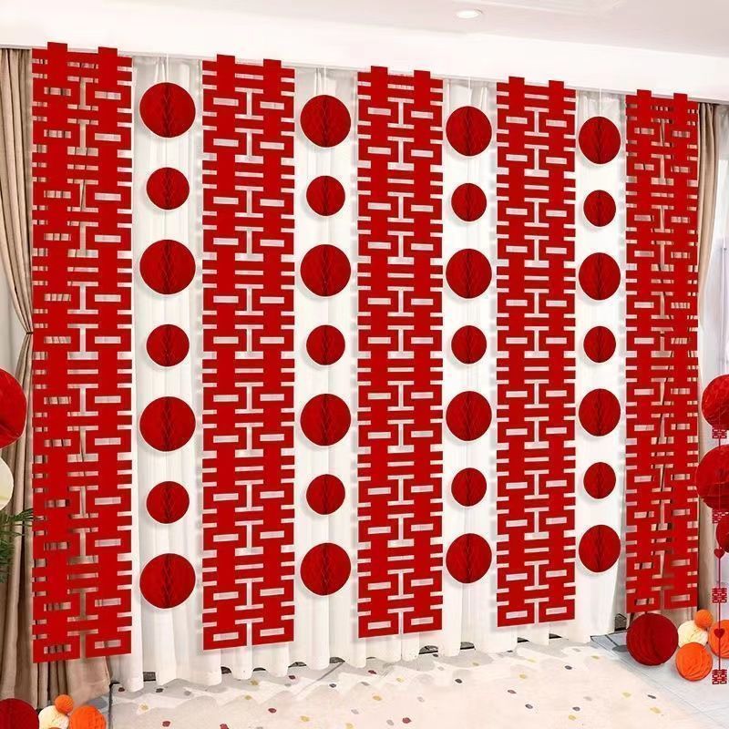 婚房布置长条喜字贴纸囍字套装男方女方蝴蝶拉花卧室客厅装饰结婚