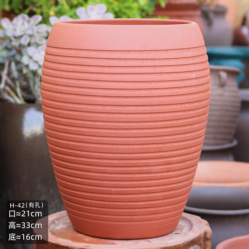 H42透气红陶紫砂陶花盆三角梅花盆 口21高33