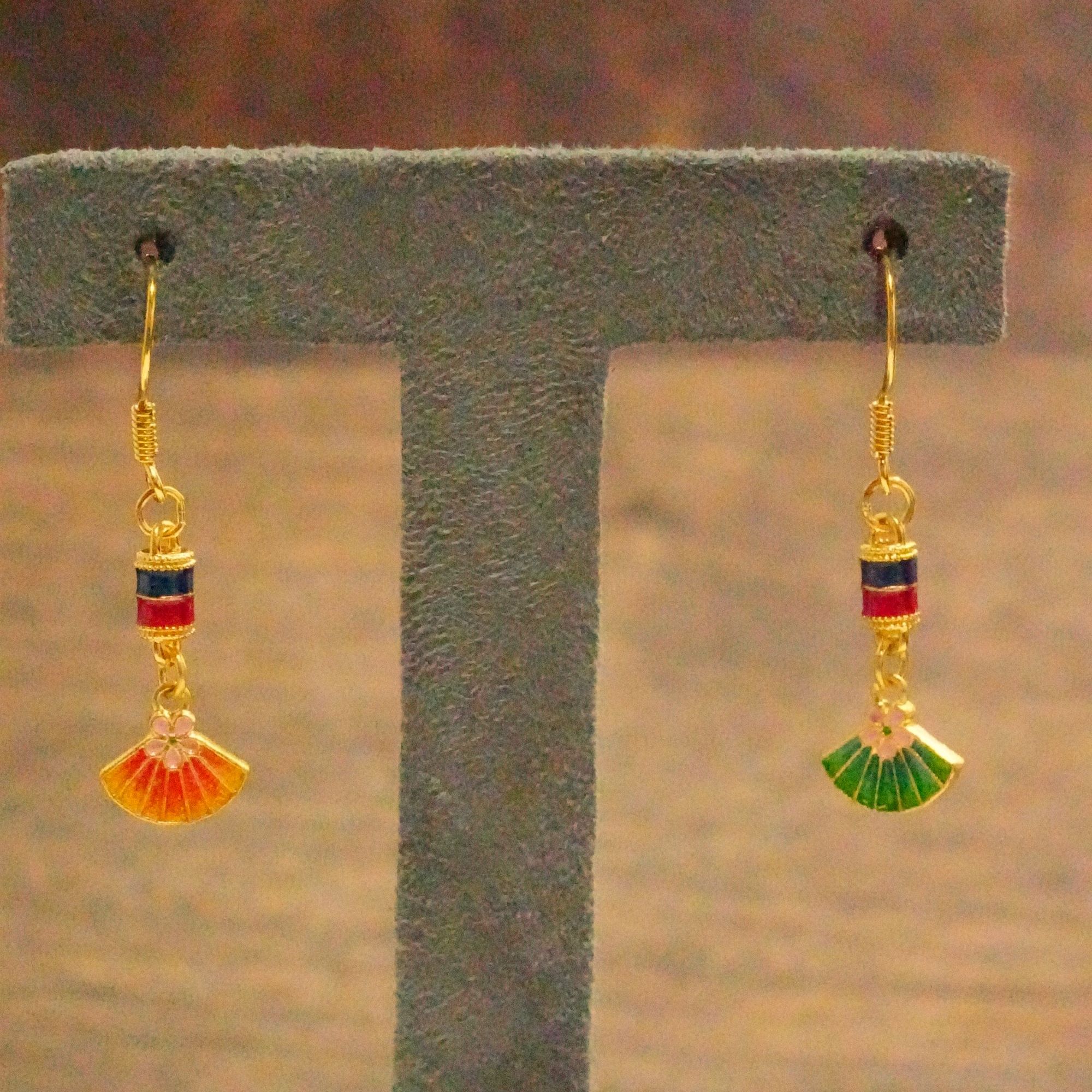 千禧黄金  足金烧蓝新中式扇子耳坠