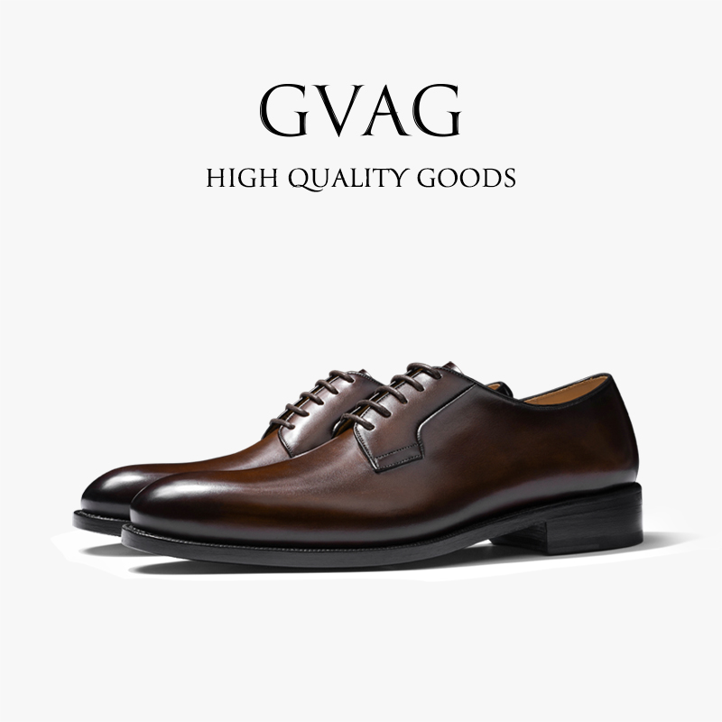 GVAG棕色固特异手工皮鞋男商务正装德比鞋英伦风西装鞋结婚新郎鞋