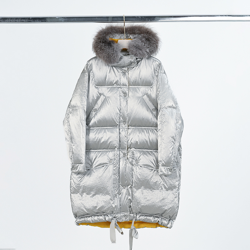 RRY913镭射面白鸭绒羽绒服2025冬季新款时尚休闲中长款保暖百搭女