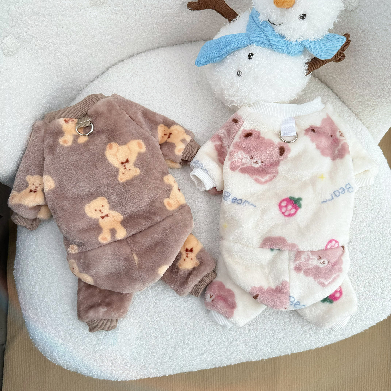 秋冬款狗狗四脚衣宠物猫咪衣服保暖加绒睡衣外出小型犬比熊博美犬