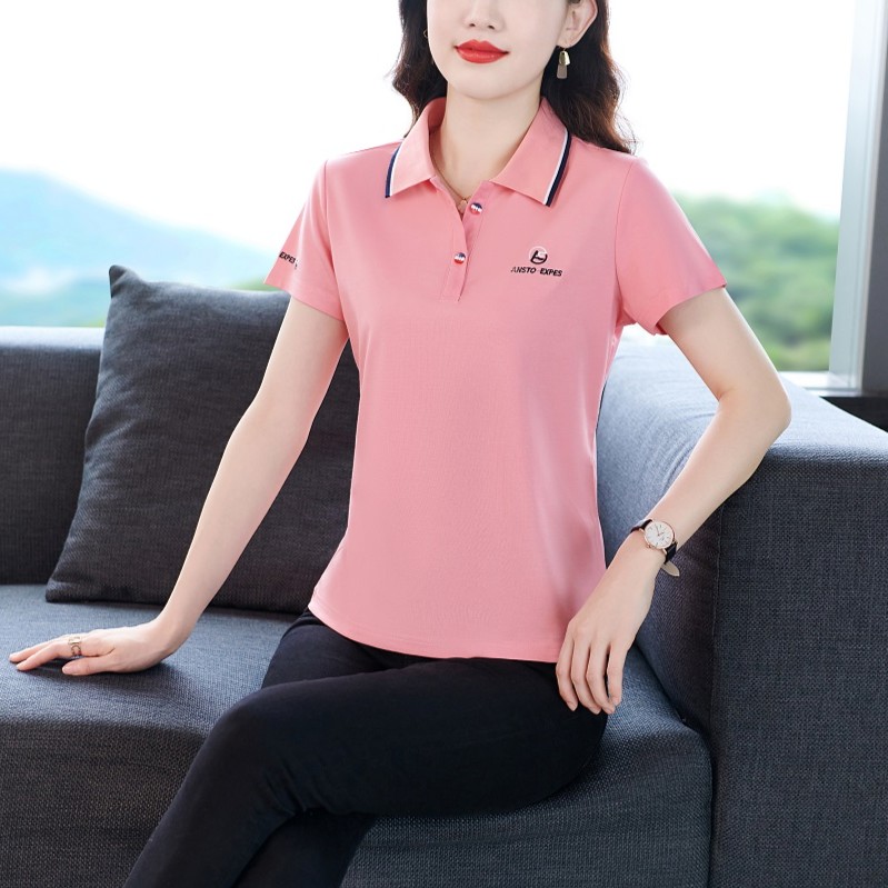夏季新款罗马棉短袖T恤翻领上衣妈妈装休闲polo衫32102
