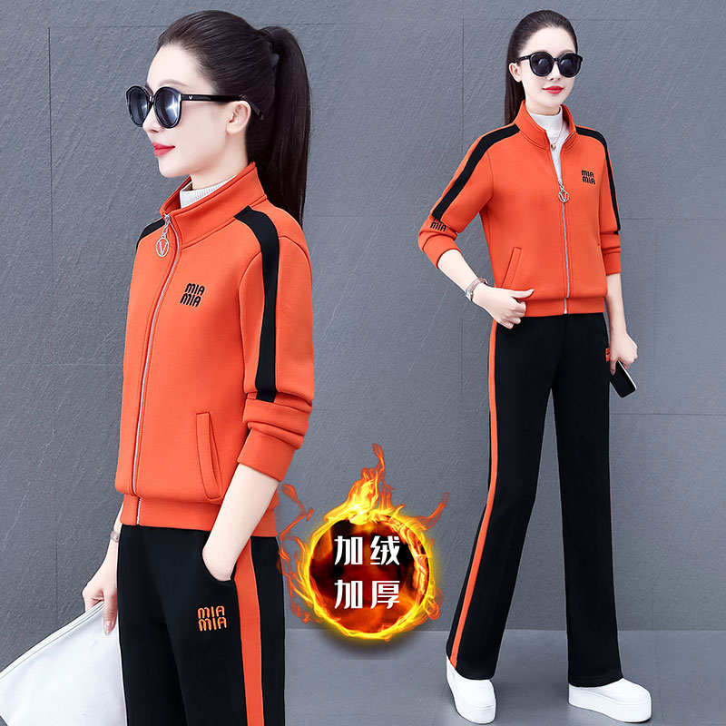 3116冬季加绒加厚洋气宽松套装女士立领减龄显瘦时尚休闲运动套装